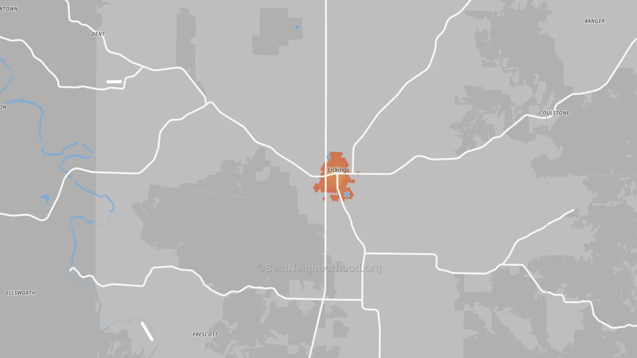 Bike Grade map of Licking, MO