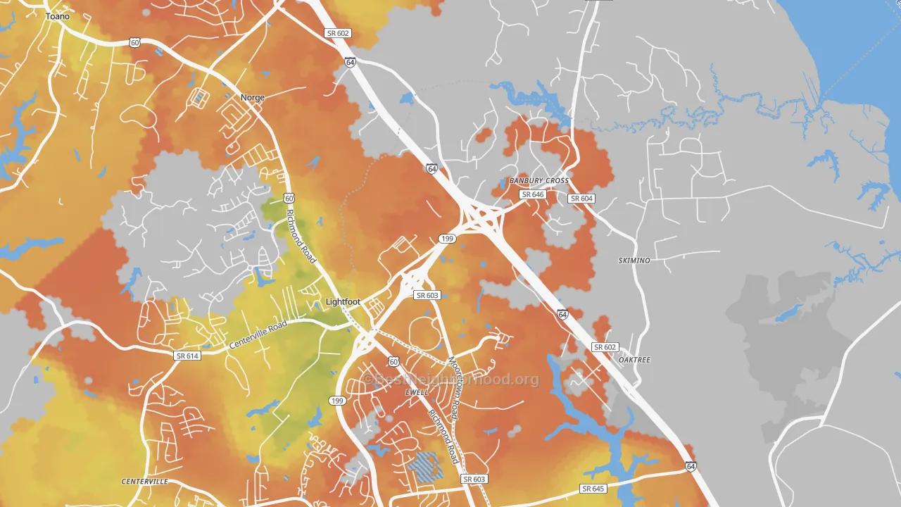 Bike Grade map of Lightfoot, VA