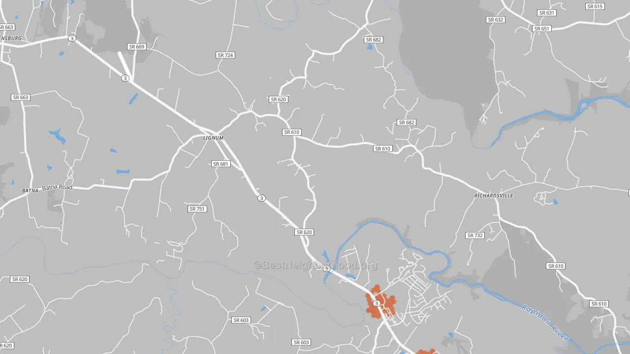 Bike Grade map of Lignum, VA