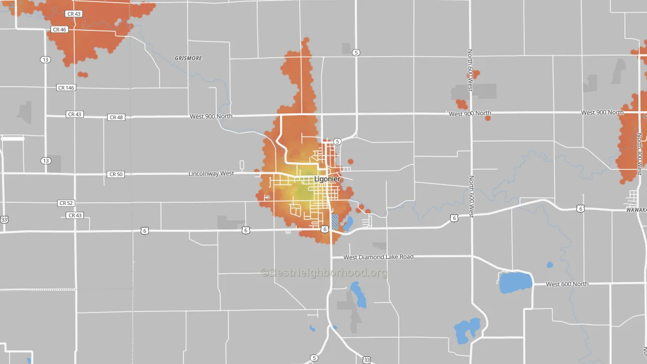 Bike Grade map of Ligonier, IN