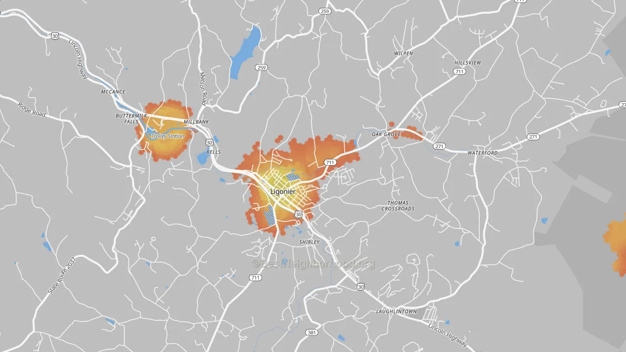 Bike Grade map of Ligonier, PA