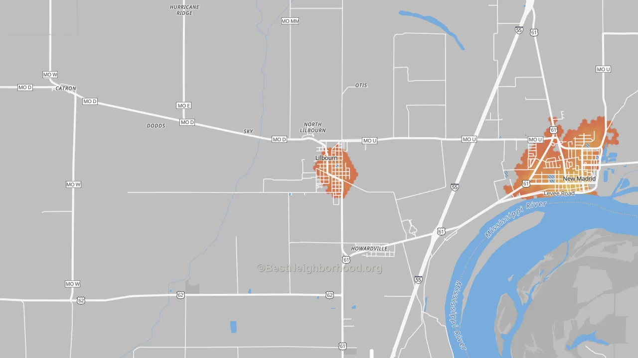 Bike Grade map of Lilbourn, MO