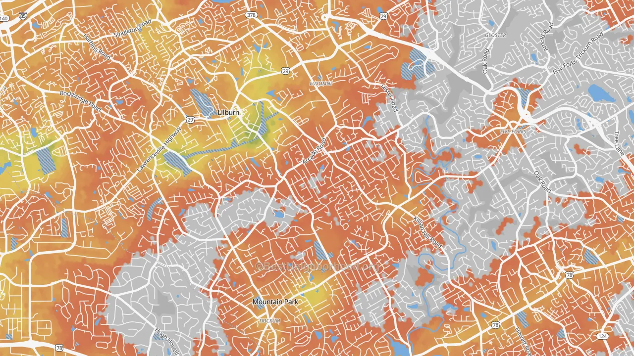 Bike Grade map of Lilburn, GA