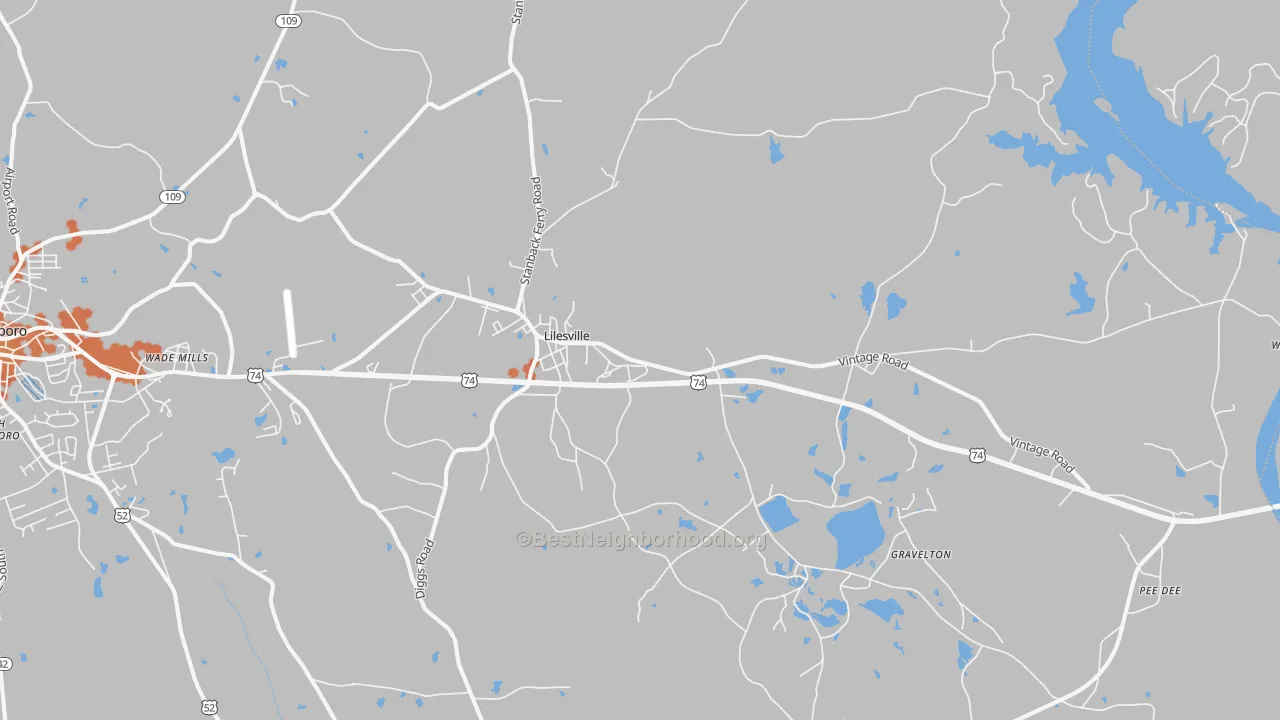 Bike Grade map of Lilesville, NC