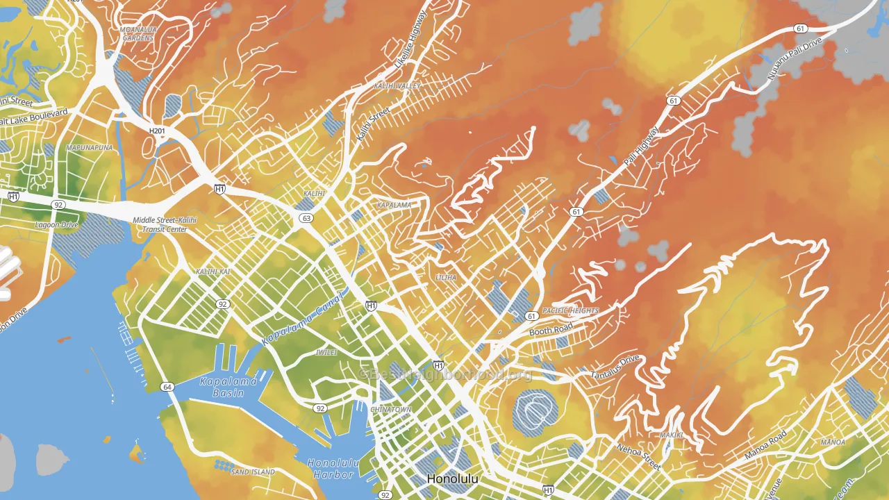 Bike Grade map of Liliha-Kapalama, Honolulu, HI