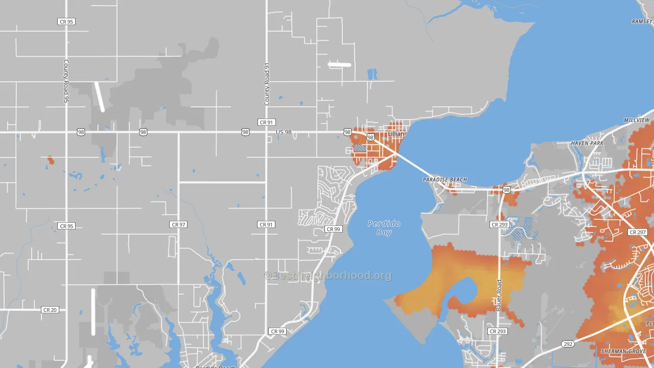 Bike Grade map of Lillian, AL