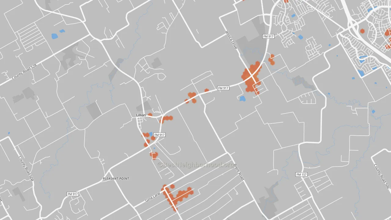 Bike Grade map of Lillian, TX