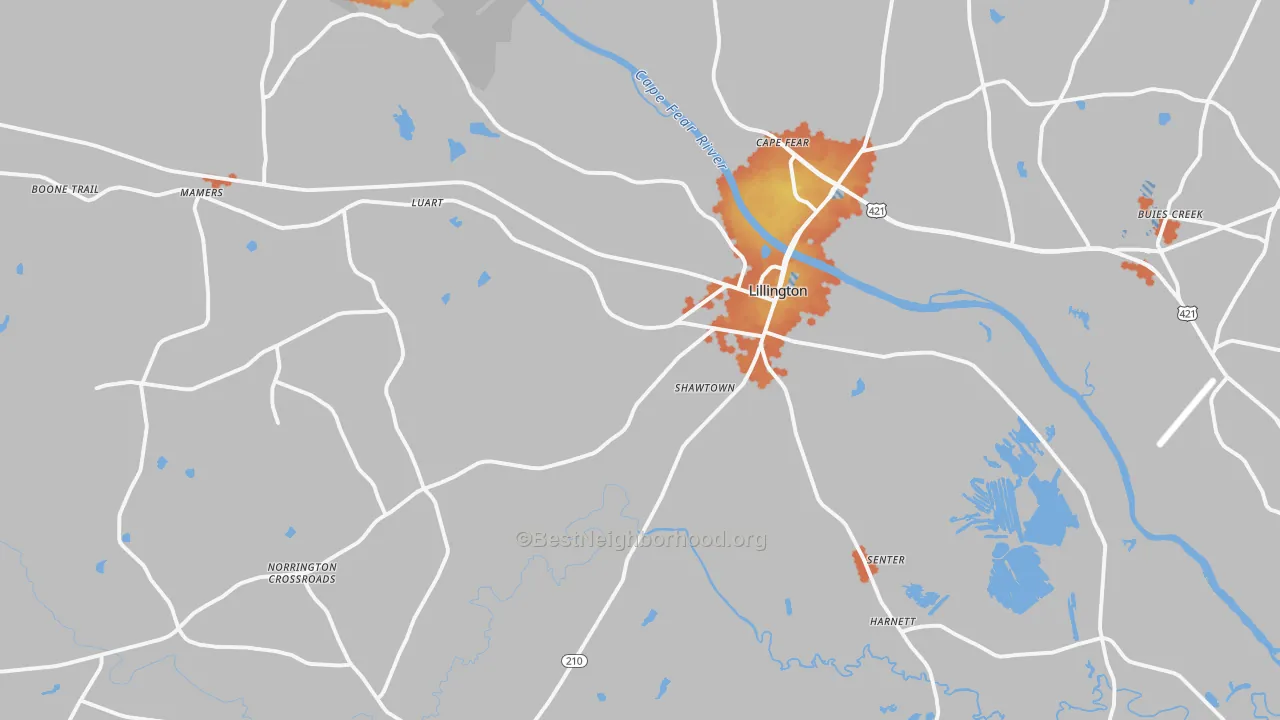 Bike Grade map of Lillington, NC