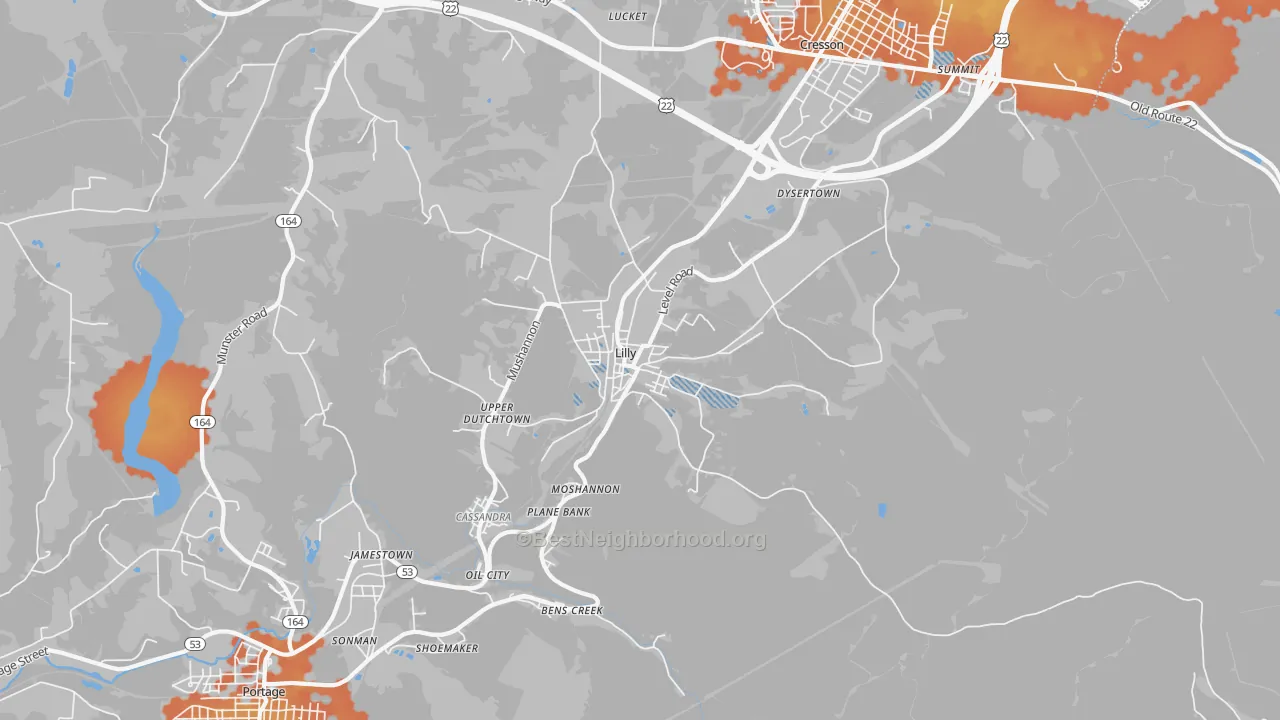 Bike Grade map of Lilly, PA