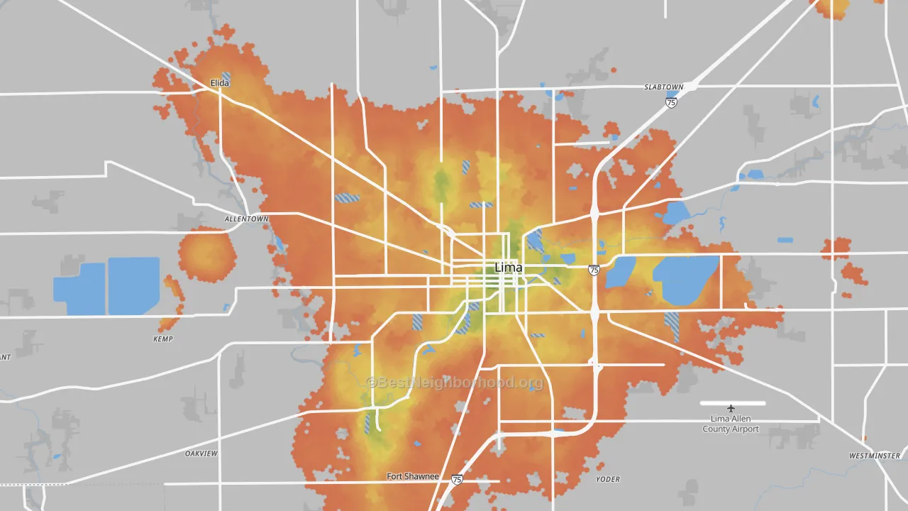 Bike Grade map of Lima, OH