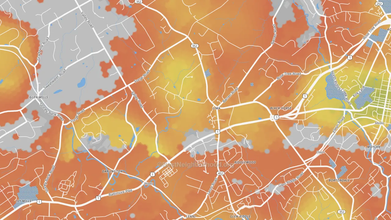 Bike Grade map of Lima, PA