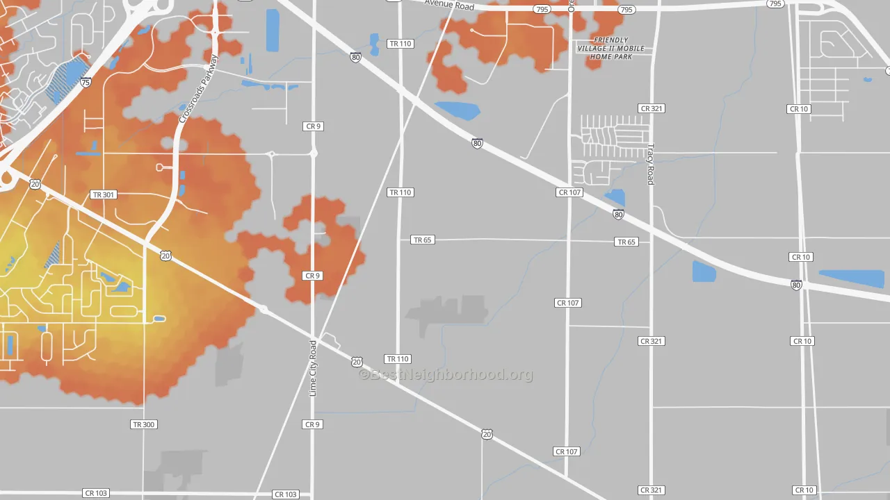 Bike Grade map of Lime City, OH