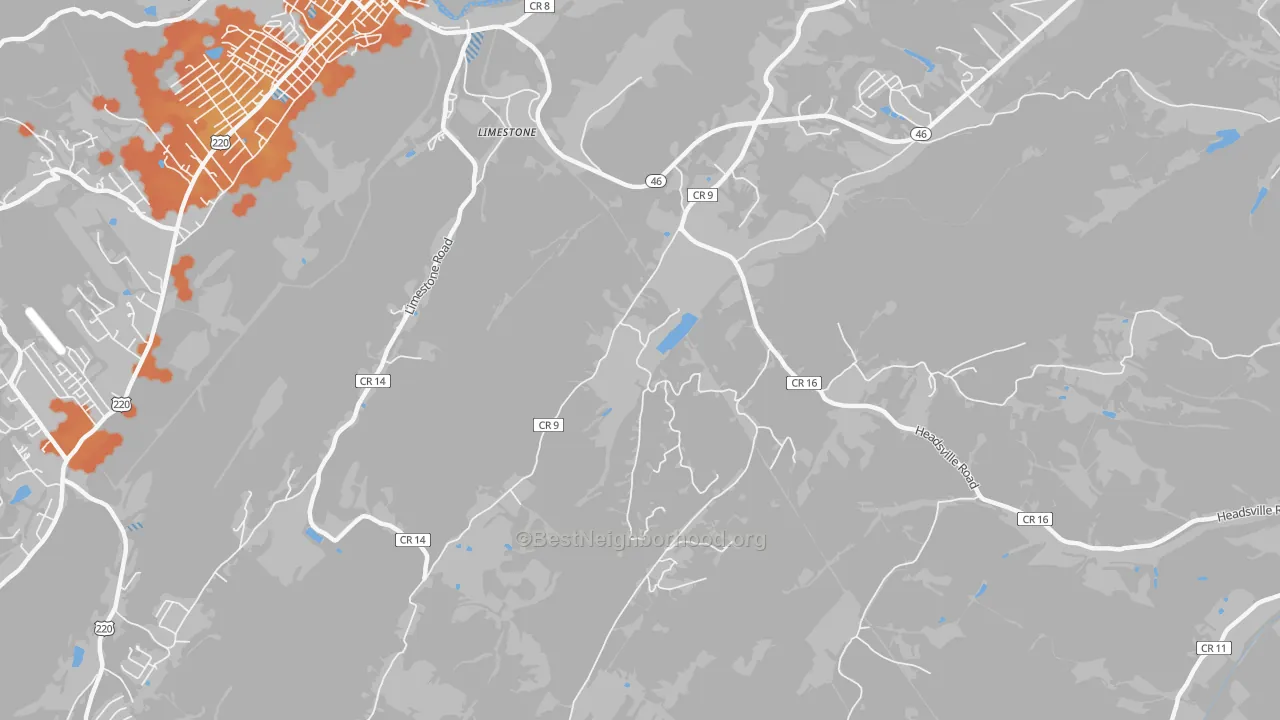 Bike Grade map of Limestone, WV
