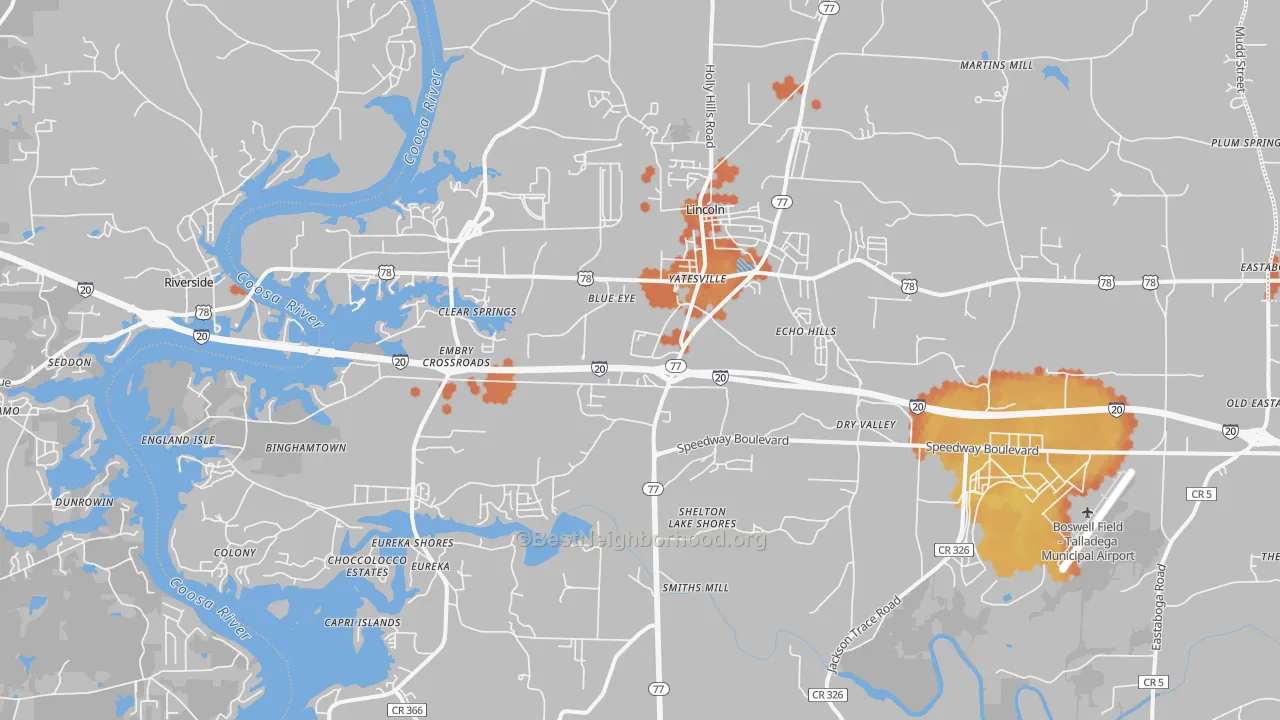 Bike Grade map of Lincoln, AL