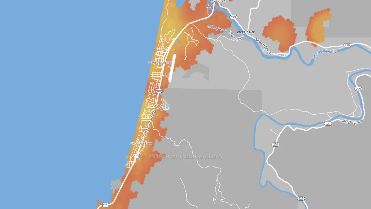 Bike Grade map of Lincoln Beach, OR