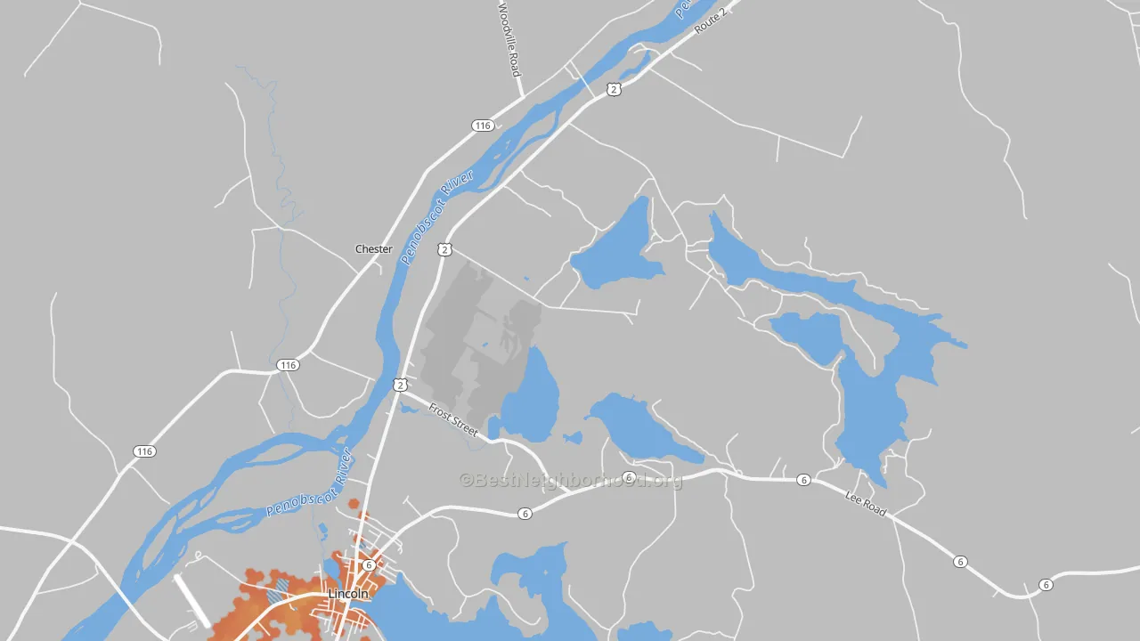 Bike Grade map of Lincoln Center, ME
