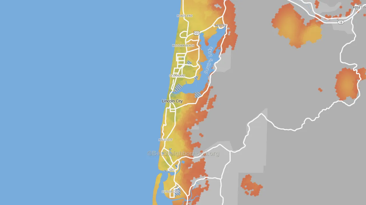 Bike Grade map of Lincoln City, OR
