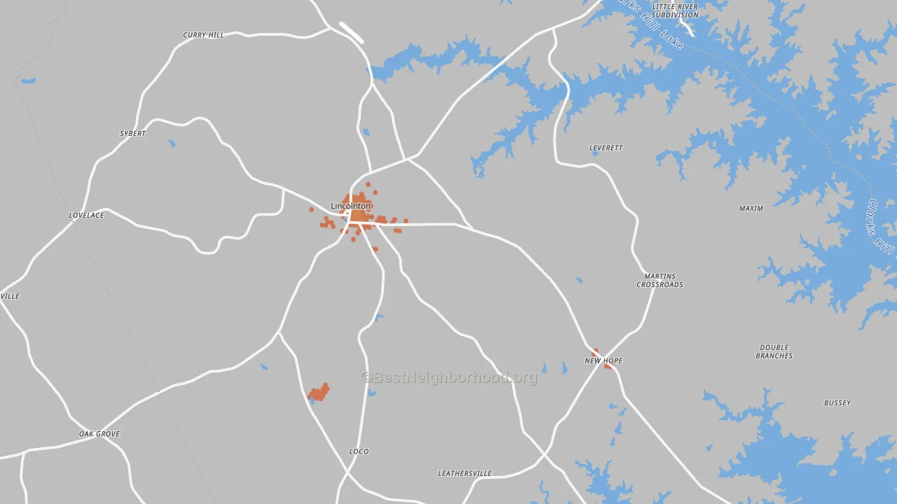 Bike Grade map of Lincoln County, GA