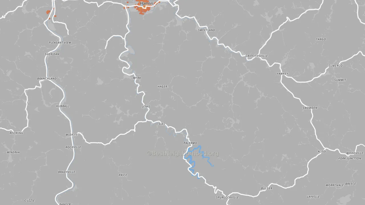 Bike Grade map of Lincoln County, WV