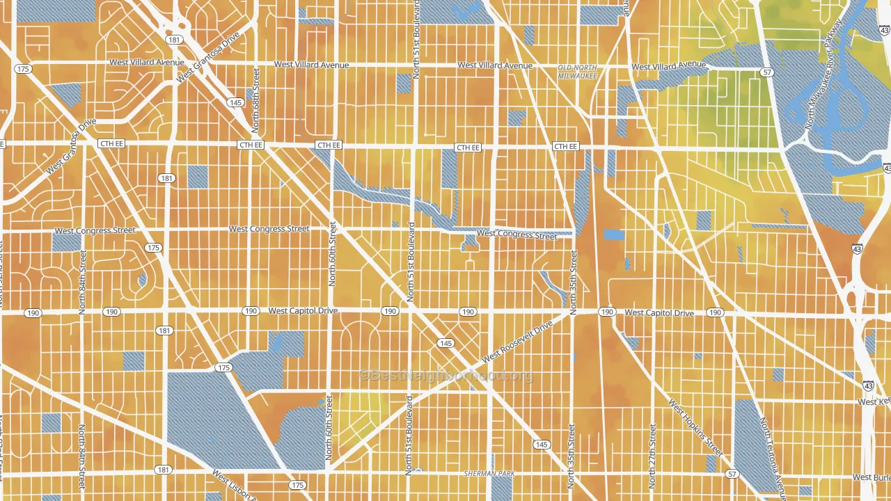Bike Grade map of Lincoln Creek, Milwaukee, WI