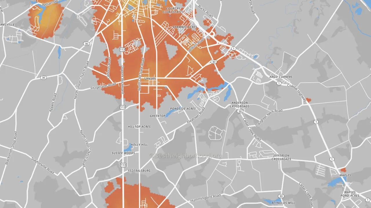 Bike Grade map of Lincoln, DE