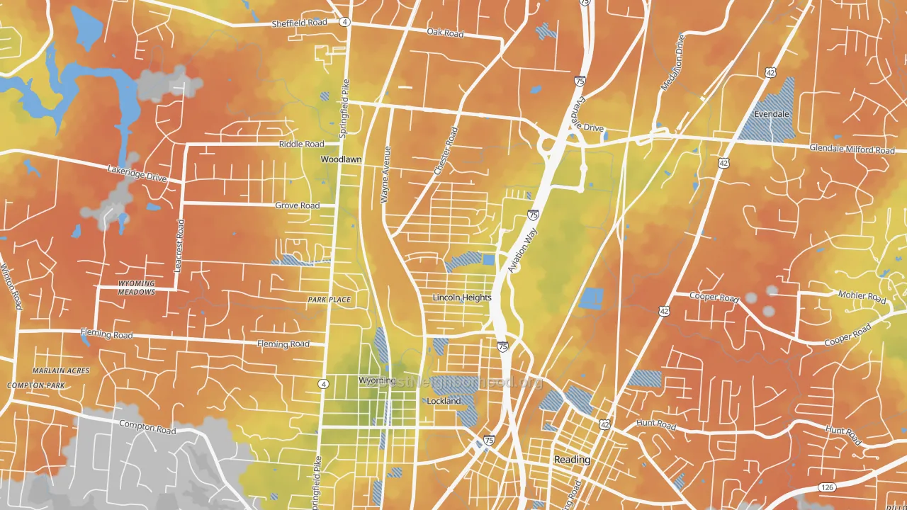 Bike Grade map of Lincoln Heights, OH