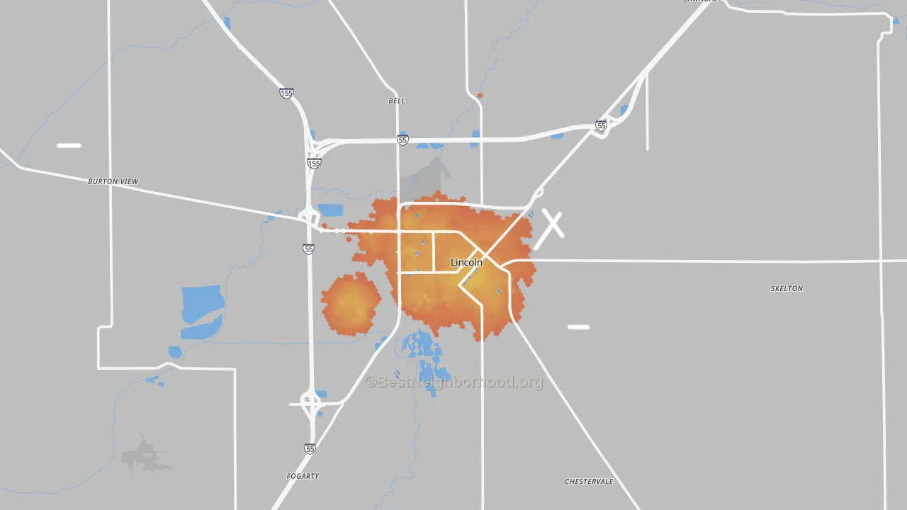 Bike Grade map of Lincoln, IL