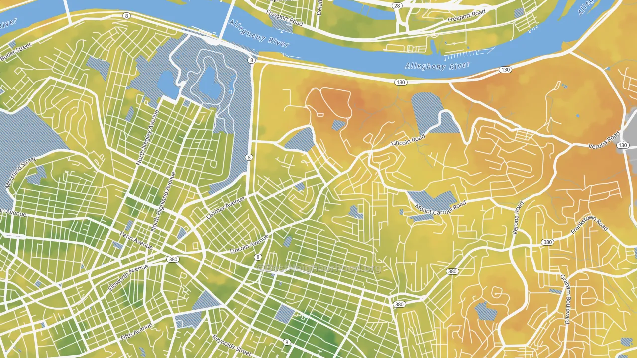 Bike Grade map of Lincoln-Lemington-Belmar, Pittsburgh, PA