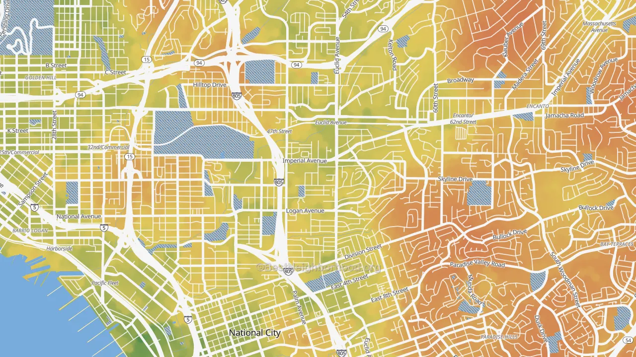 Bike Grade map of Lincoln Park, San Diego, CA