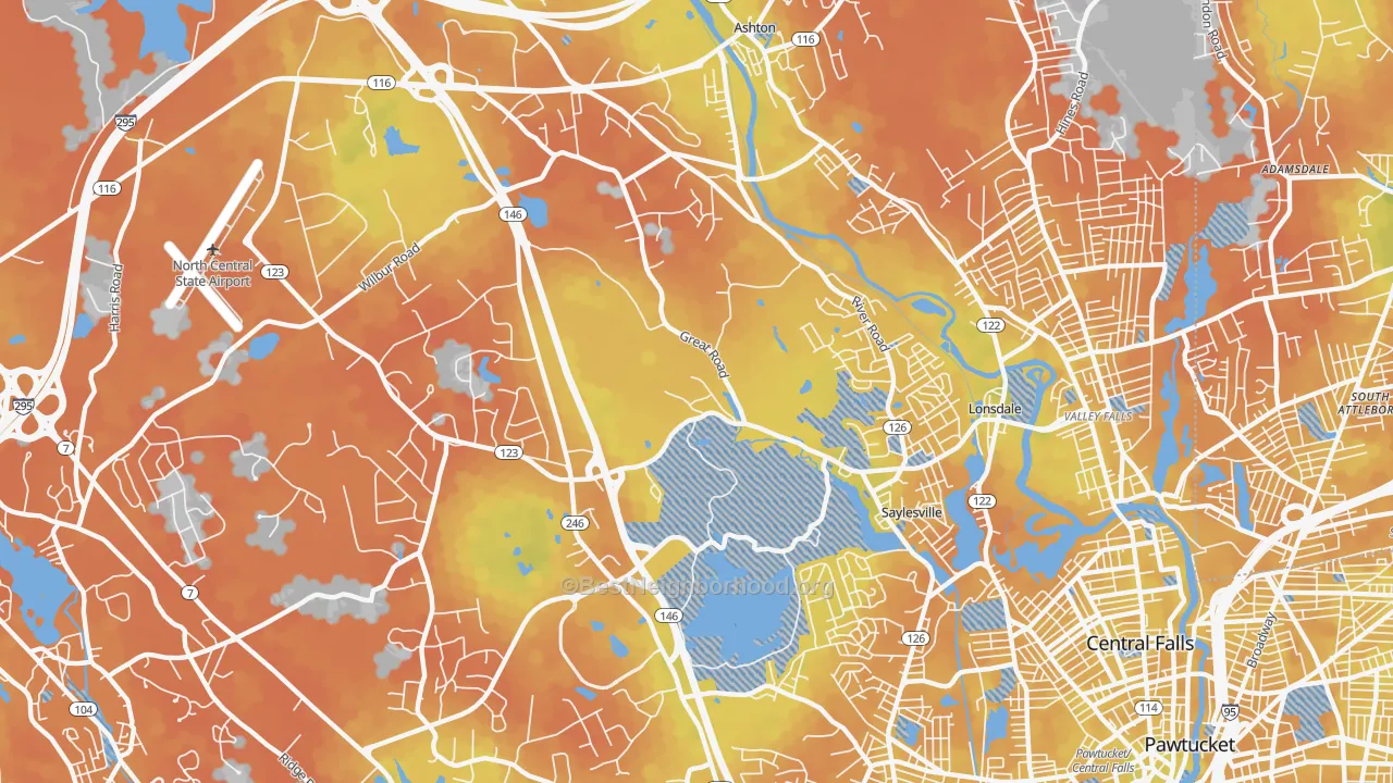Bike Grade map of Lincoln, RI