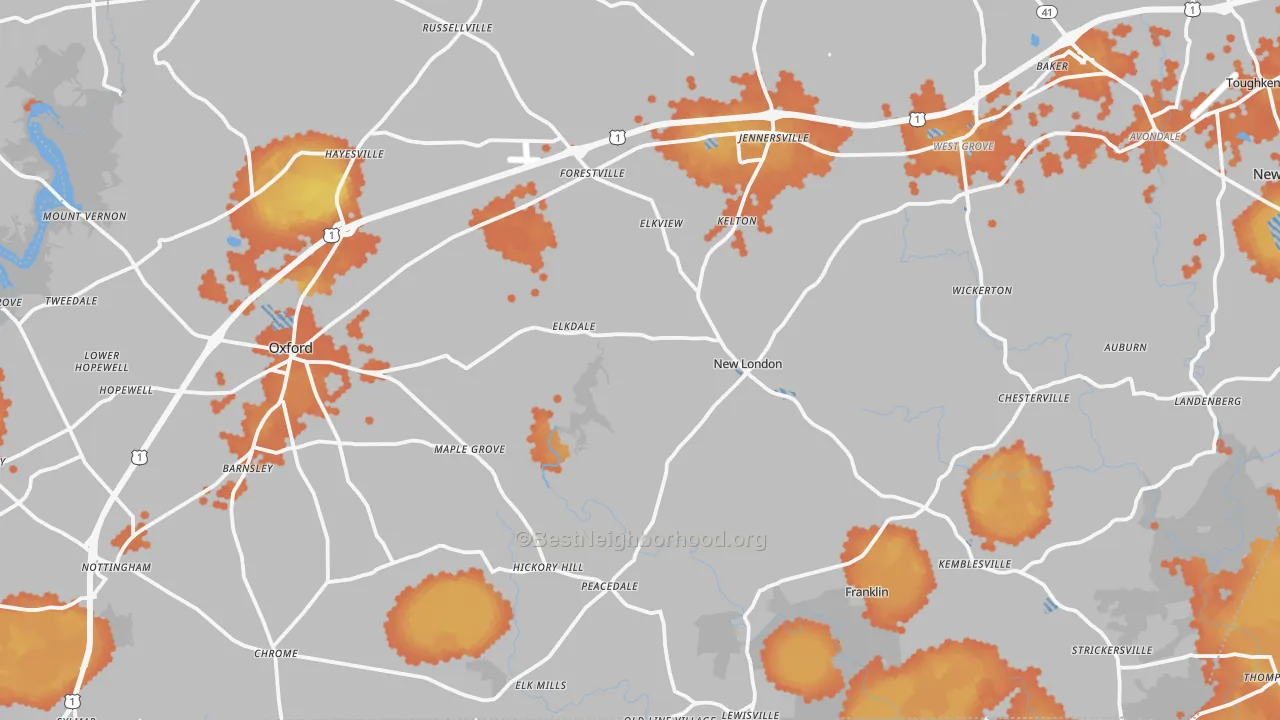 Bike Grade map of Lincoln University, PA
