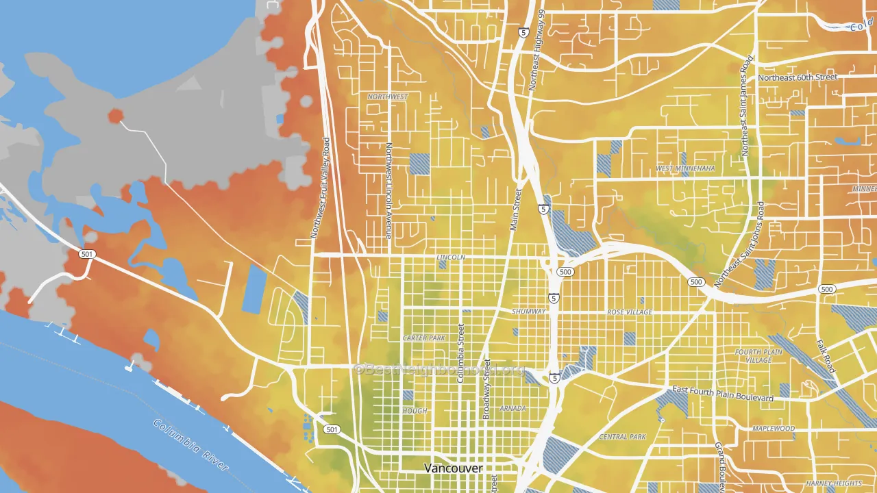 Bike Grade map of Lincoln, Vancouver, WA