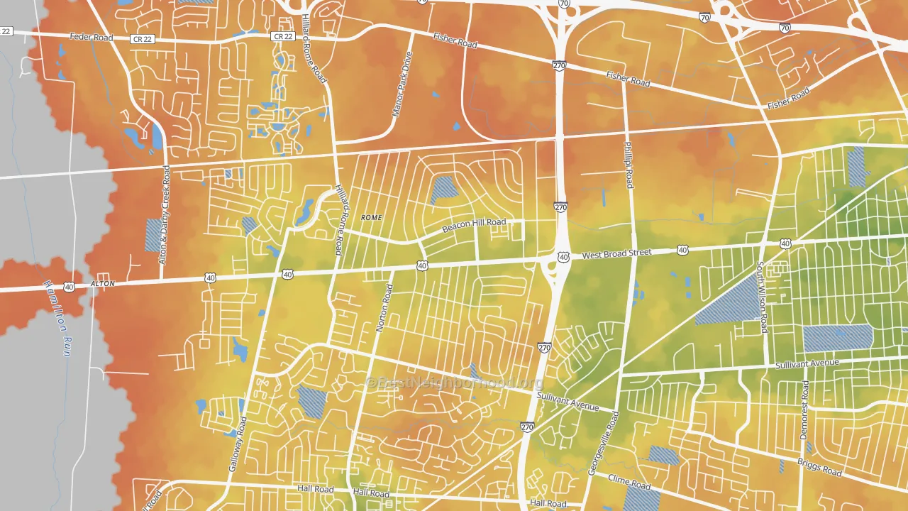 Bike Grade map of Lincoln Village, OH