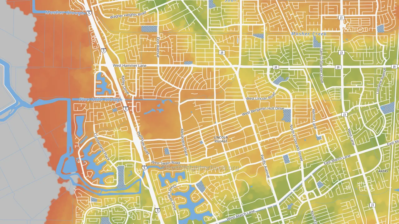 Bike Grade map of Lincoln Village Proper, Stockton, CA