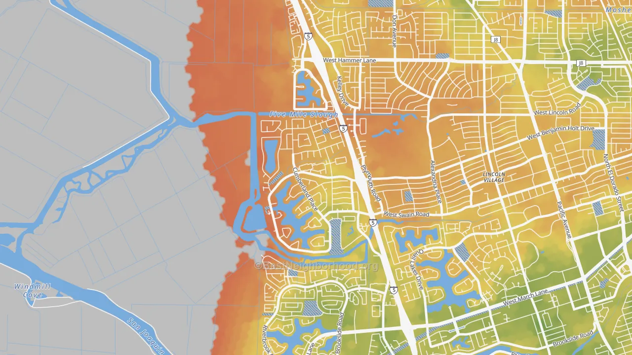 Bike Grade map of Lincoln Village West, Stockton, CA