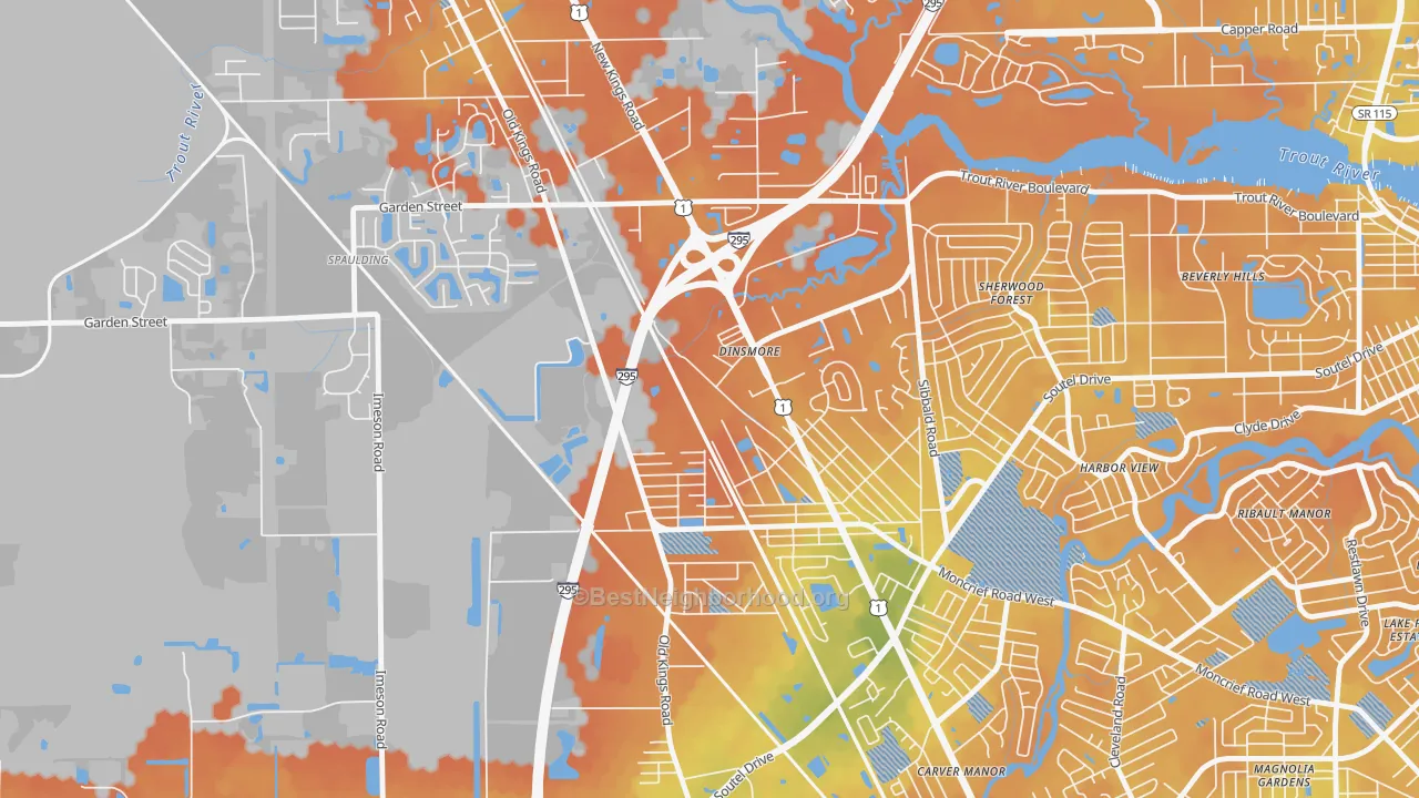 Bike Grade map of Lincoln Villas, Jacksonville, FL