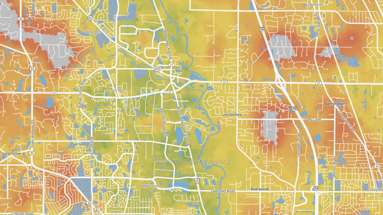 Bike Grade map of Lincolnshire, IL