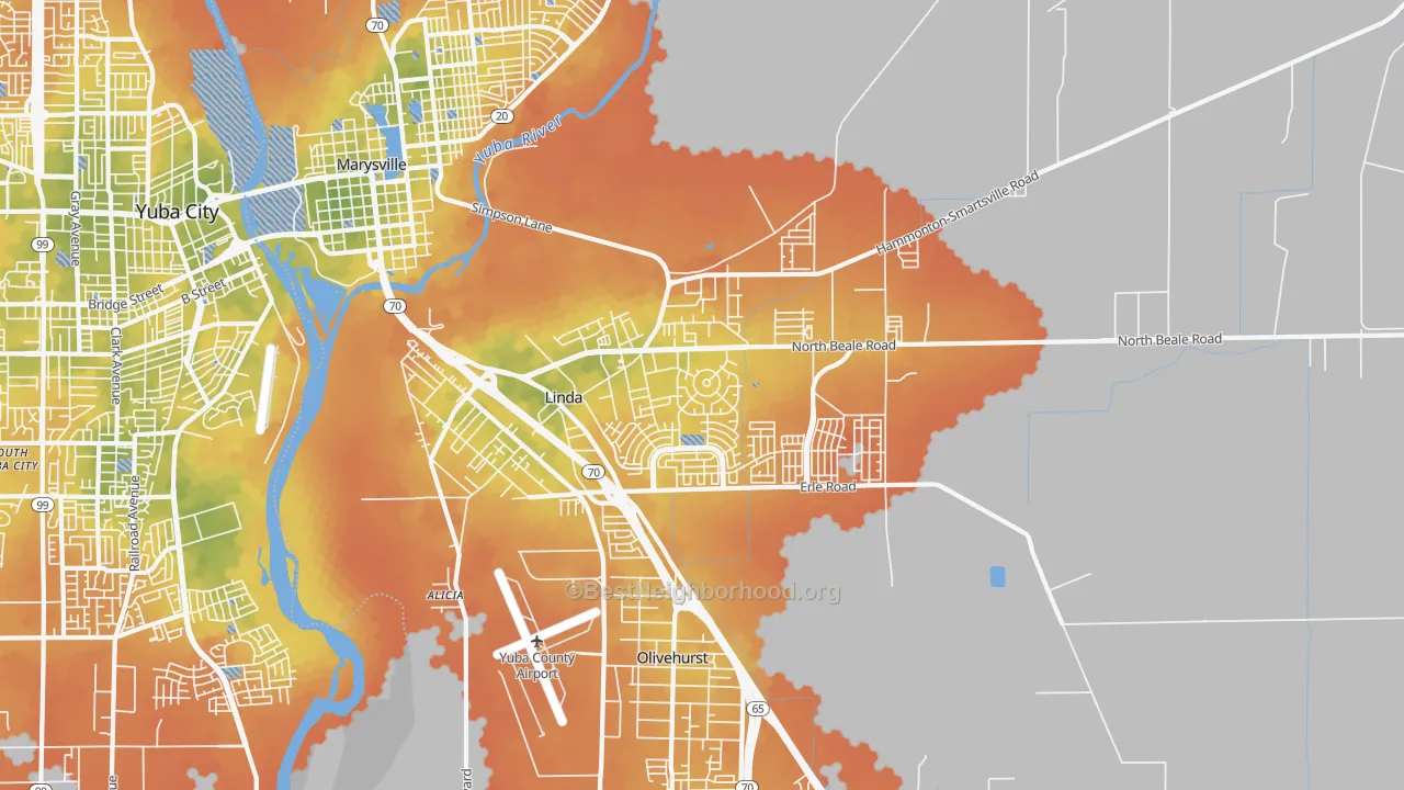 Bike Grade map of Linda, CA