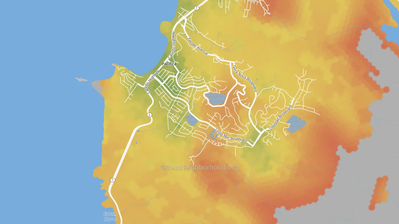 Bike Grade map of Linda Mar, Pacifica, CA