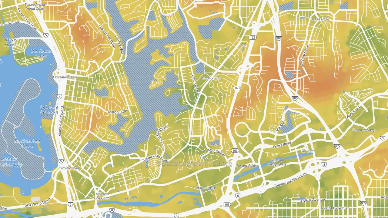 Bike Grade map of Linda Vista, San Diego, CA