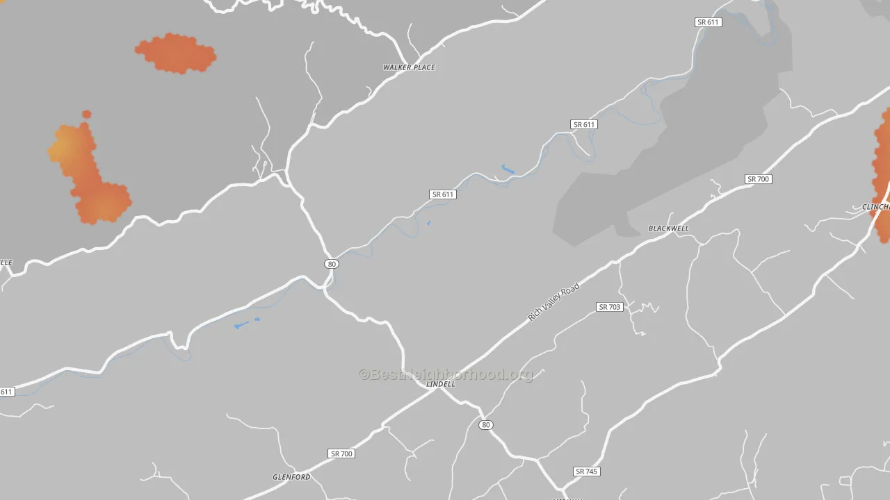 Bike Grade map of Lindell, VA