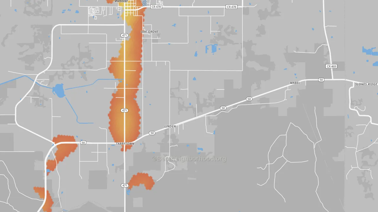 Bike Grade map of Linden, FL