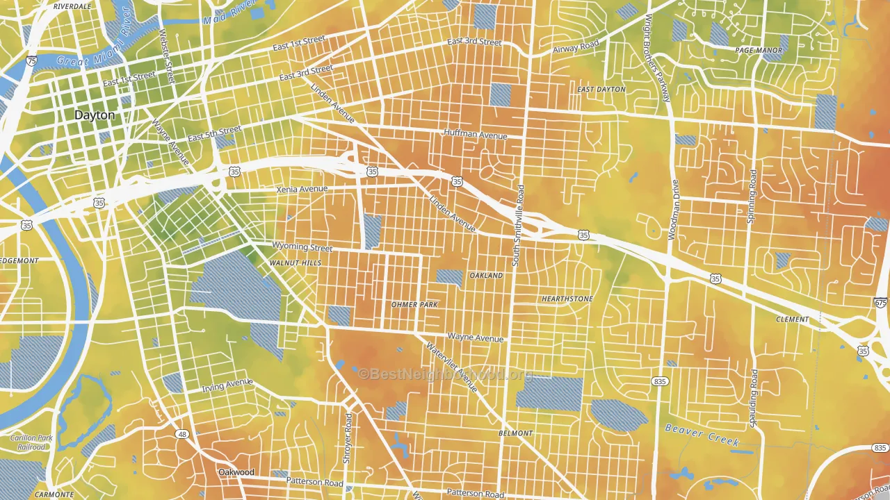 Bike Grade map of Linden Heights, Dayton, OH