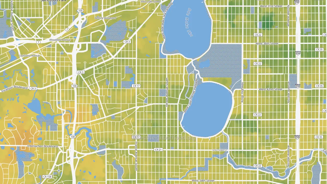 Bike Grade map of Linden Hills, Minneapolis, MN