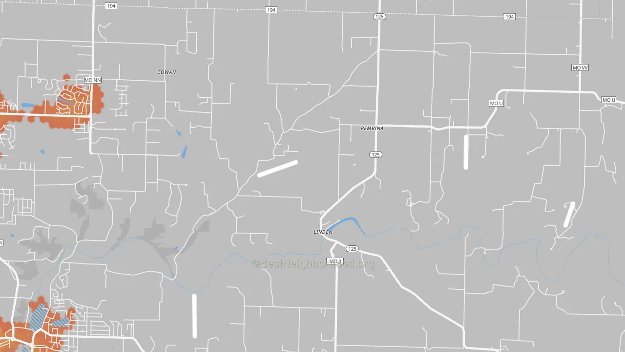 Bike Grade map of Linden, MO