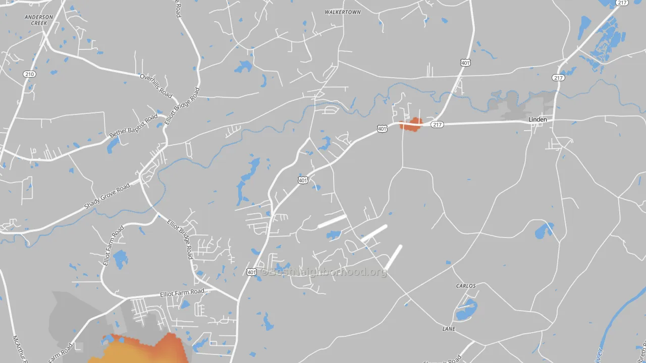 Bike Grade map of Linden, NC