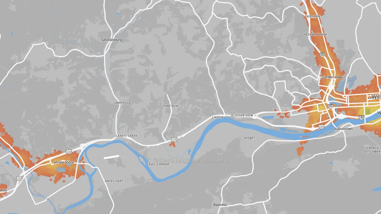 Bike Grade map of Linden, PA