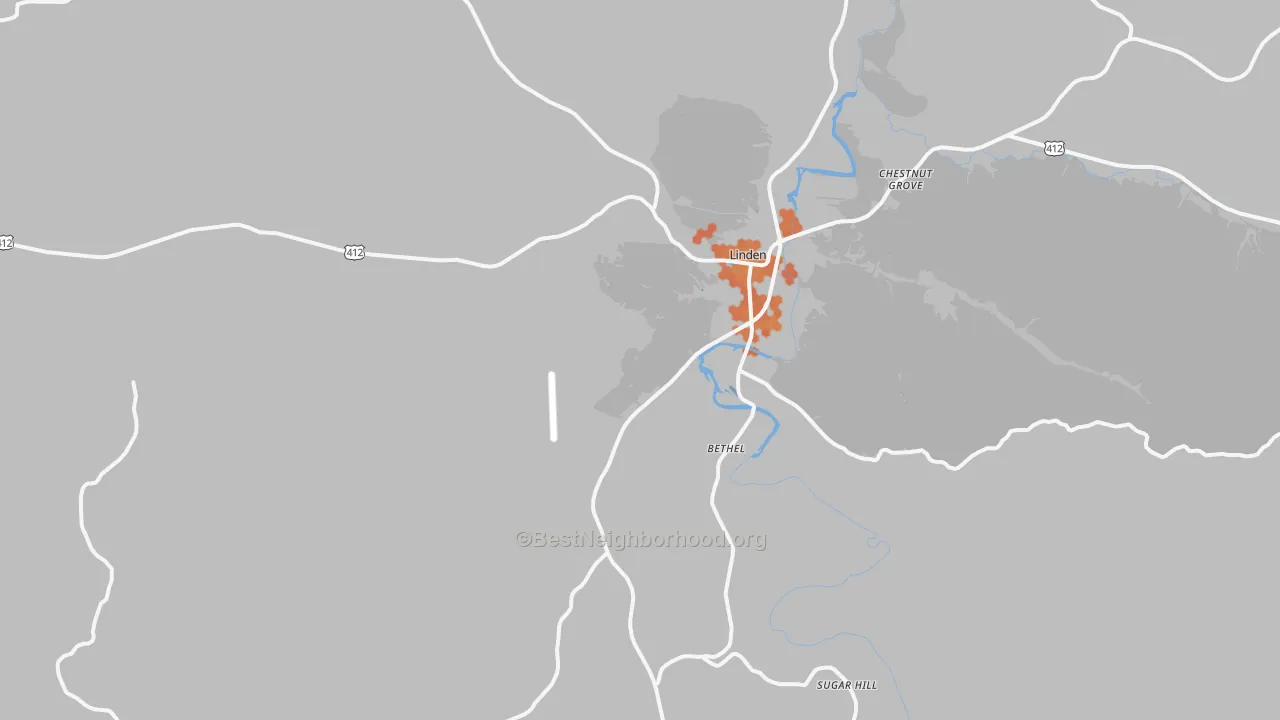 Bike Grade map of Linden, TN