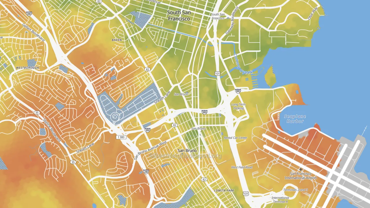 Bike Grade map of Lindenville, South San Francisco, CA