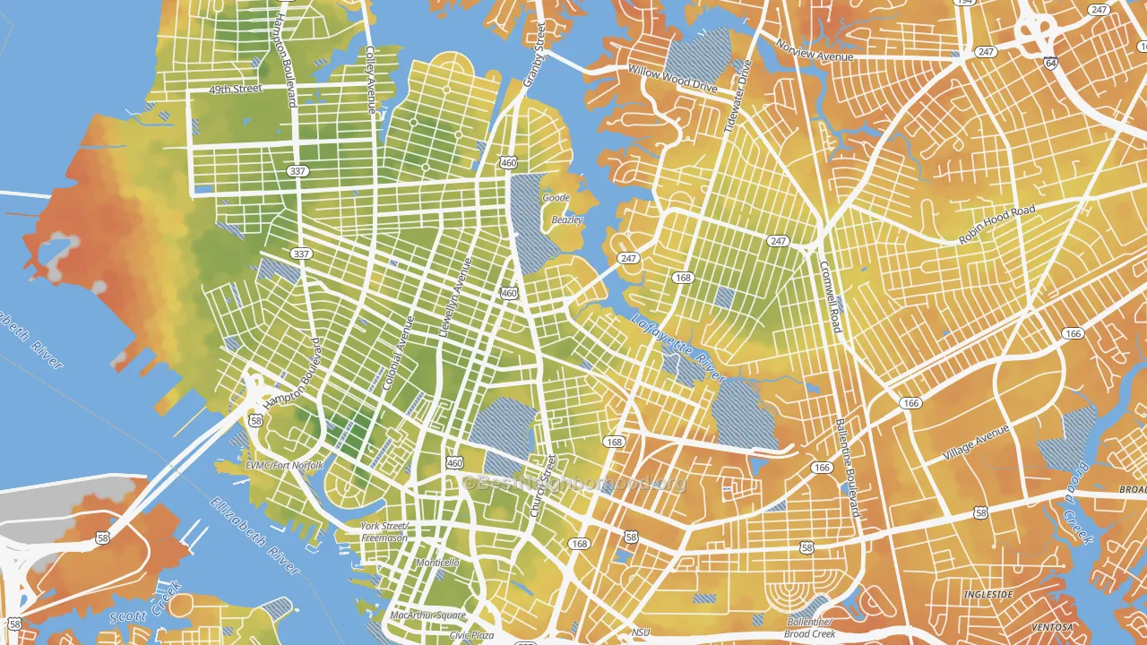 Bike Grade map of Lindenwood, Norfolk, VA